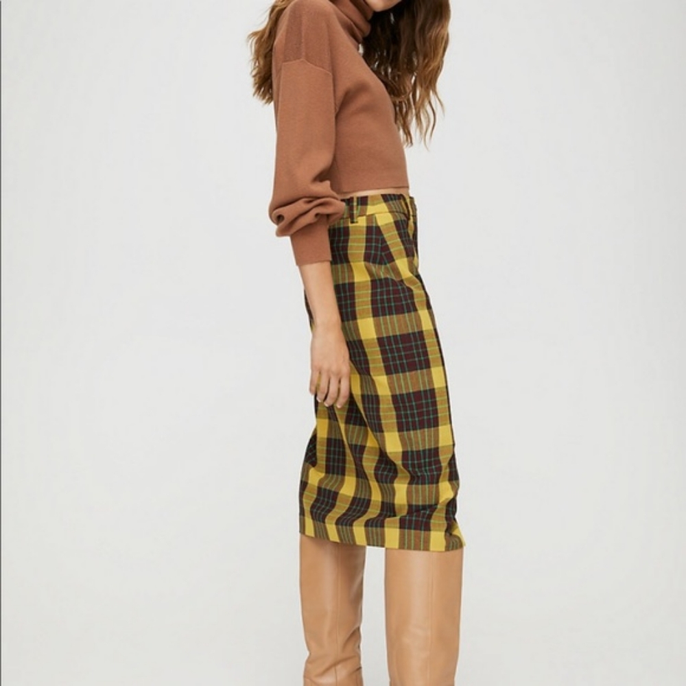 aritzia leona check plaid midi skirt Wilfred